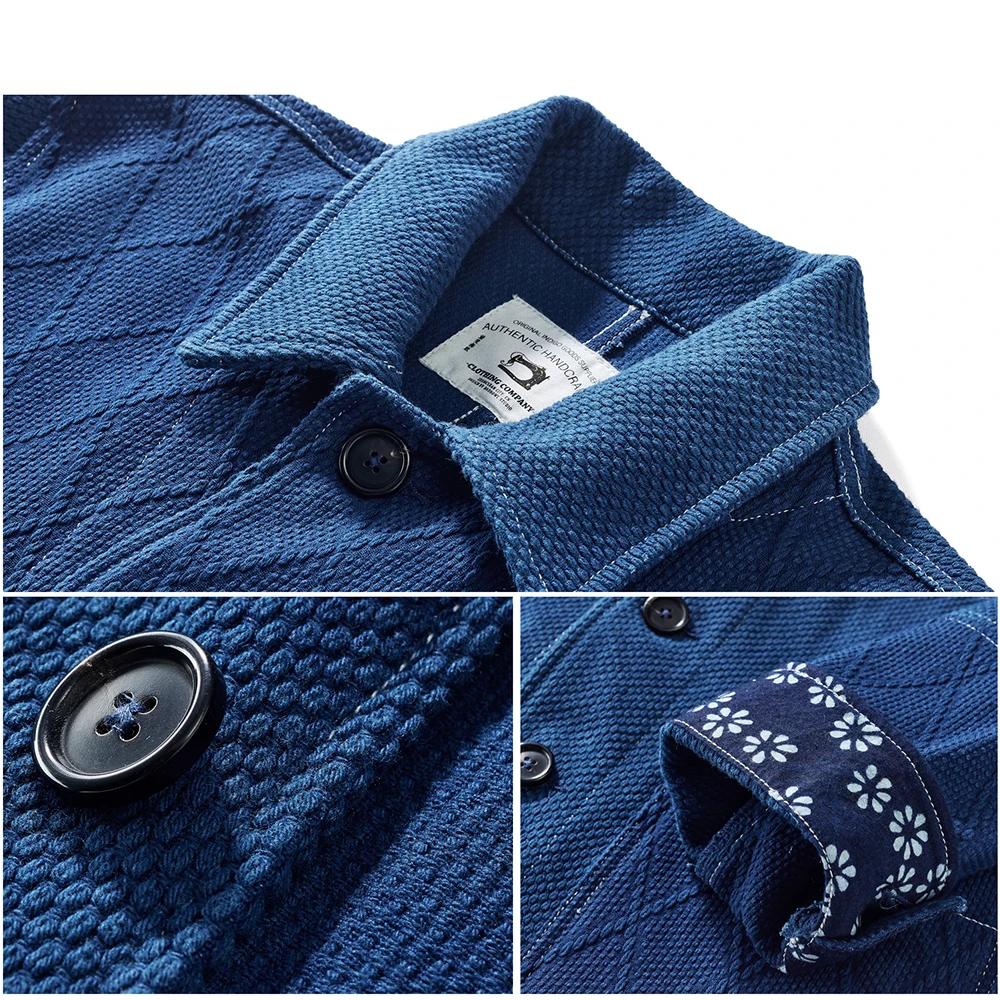 Vintage Indigo Veste Hommes Français Workwear Cargo Outillage Veste Automne Hiver Bleu Teint Kendo T