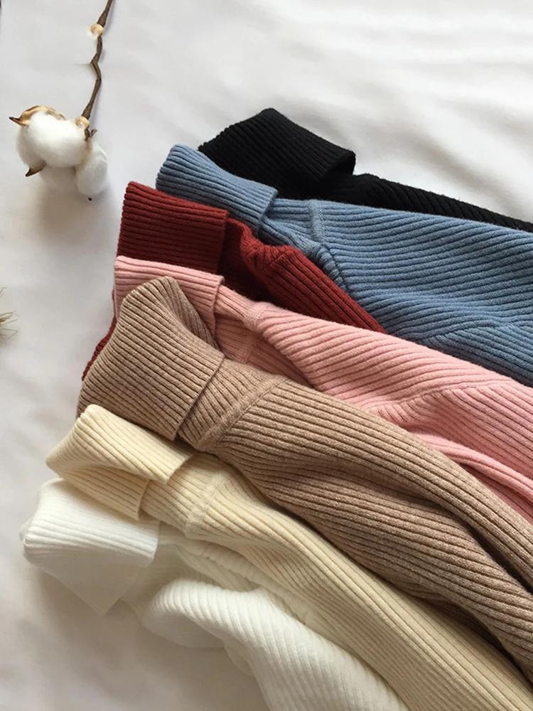 Pull tricoté côtelé épais pour femme, col roulé, manches longues, coupe ajustée, doux et chaud, coll