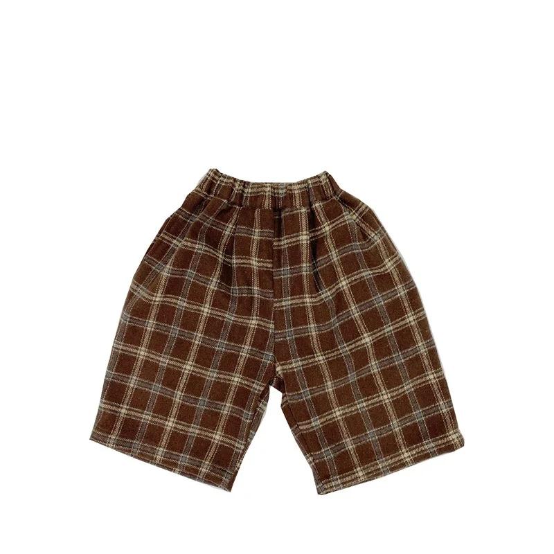 Pantalon à Carreaux pour Garçon, Tissu Tissé, Jambes Larges, Court, à la Mode, Printemps Automne