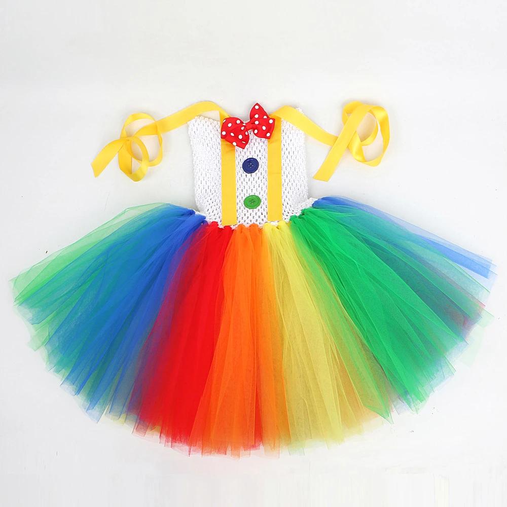 Costume de Clown de cirque arc-en-ciel pour filles, robe Tutu d'halloween Joker drôle pour enfants,