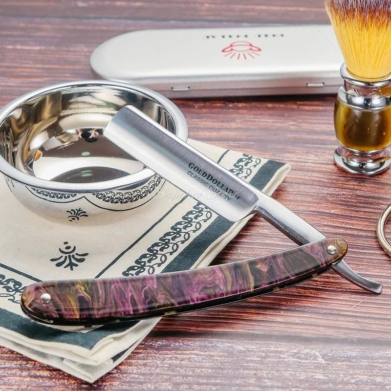 Rasoir à bord droit en acier à haute teneur en carbone, boîte en fer pour Dollar doré, pour Salon de