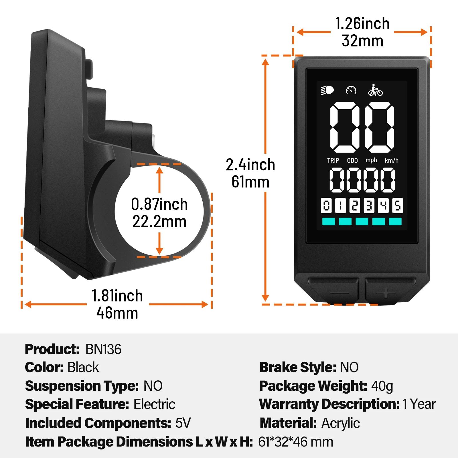 Affichage Bafang BN136 SW102 LCD Vélo électrique Affichage intelligent de l'instrument pour moteur B