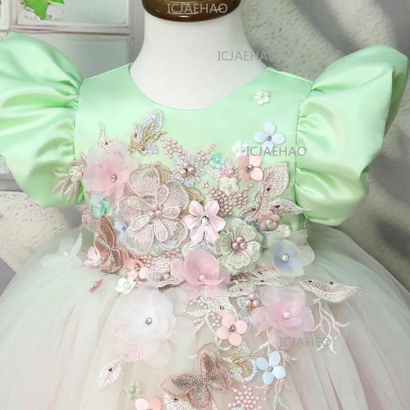 Robe de Princesse Lolita 2026 pour Enfants, Tenue de Cérémonie Formelle avec Appliques Florales 3D,