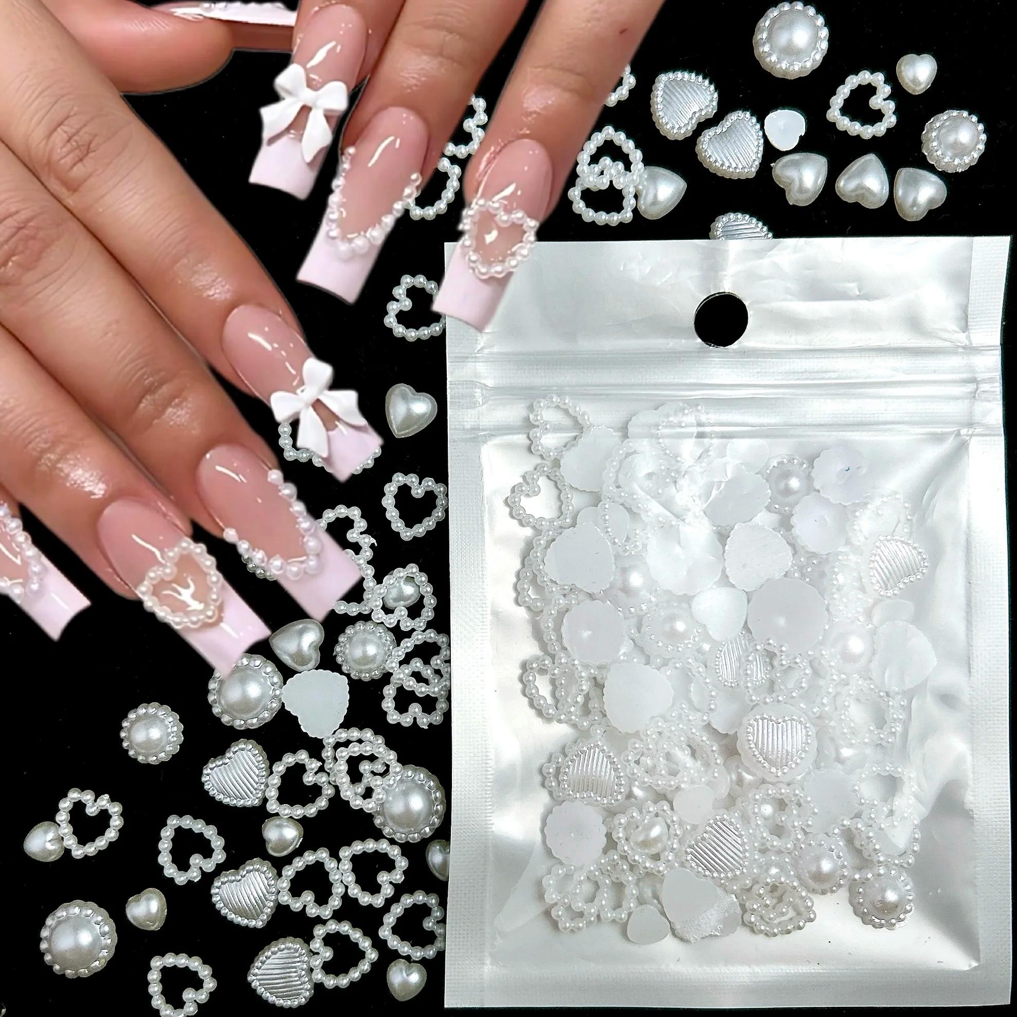 Breloques rondes minimalistes pour ongles, couleur unie, tournesol, perles artificielles réalistes,