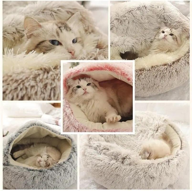 Lit rond en peluche pour chat, matelas pour animaux de compagnie, panier chaud, doux et confortable,