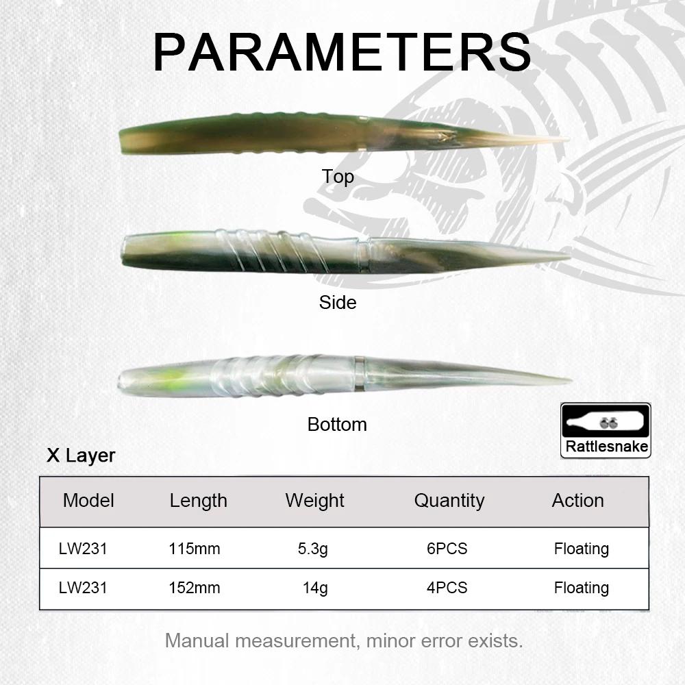 Hunthouse Xlayers leurre de pêche souple flottant 6 pièces/4 pièces appât en Silicone 110mm 150mm qu