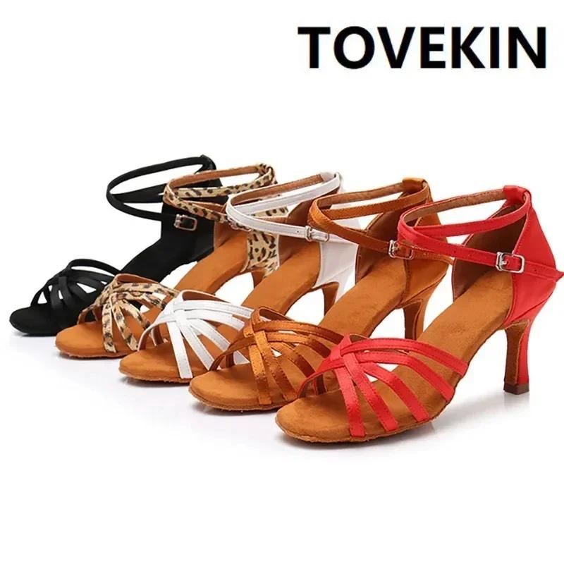 Chaussures danse latine satin talon nœud - Salsa tango professionnel 7cm 5cm femmes TOVEKIN