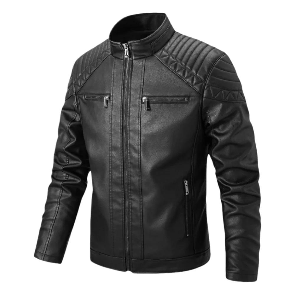 Veste rembourrée en cuir PU pour hommes, taille européenne, avec capuche et col de style moto, vêtem