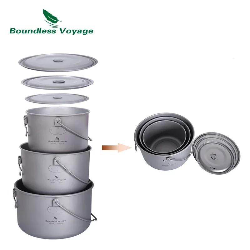 Boundless Voyage-Casseroles de cuisine en titane avec poignée, bouilloire de randonnée, ustensiles d
