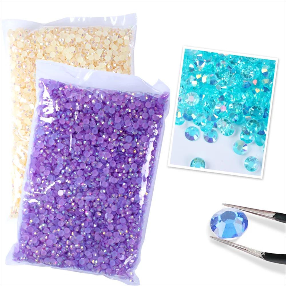 En vrac en gros gelée couleur AB Transparent AB 2mm,3mm,4mm,5mm,6mm facettes FlatBack résine strass