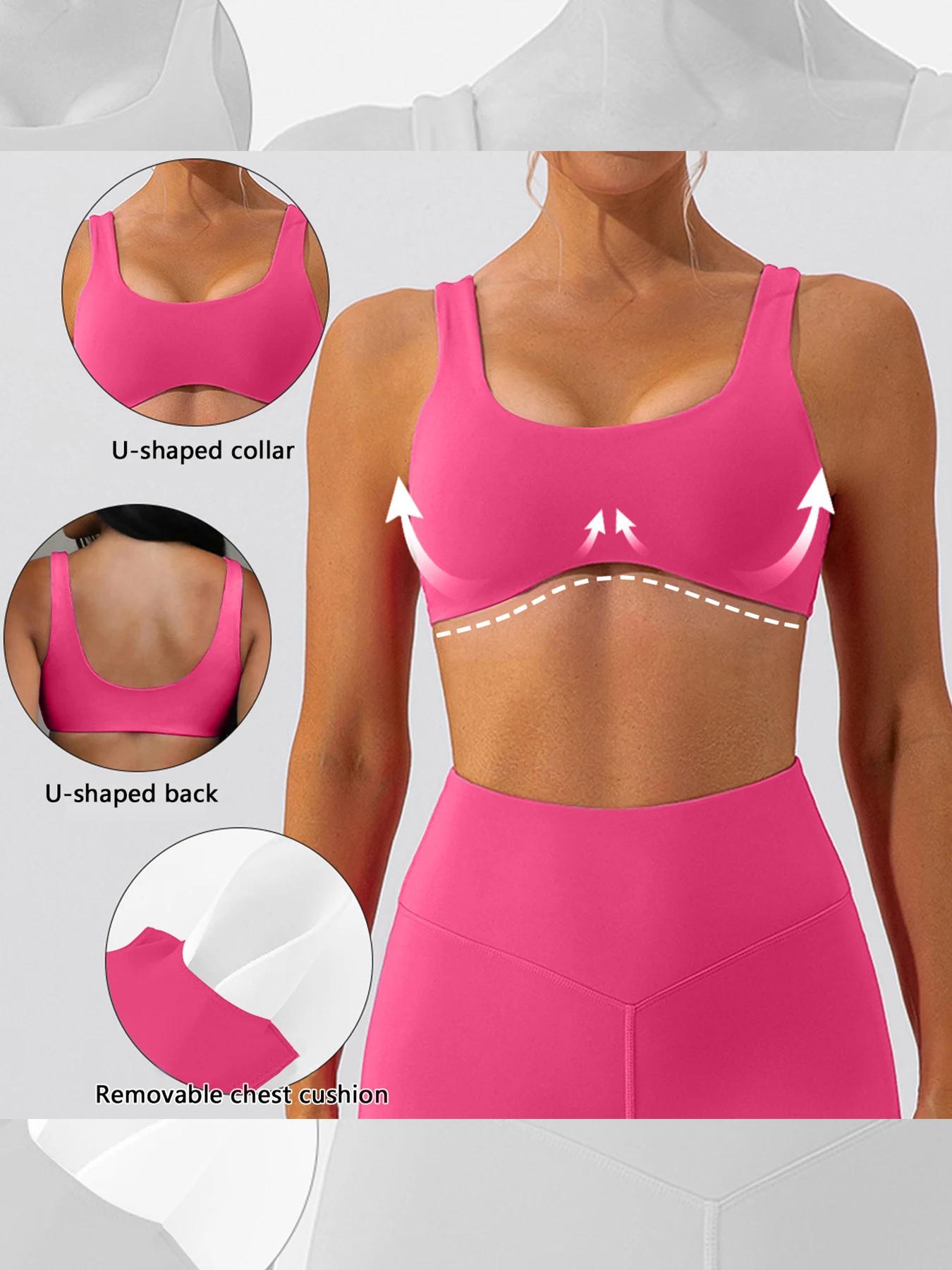 Combinaison de fitness à col en U, combinaison de yoga brossée double face nue, soutien-gorge de spo