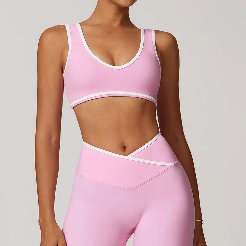 Soutien-gorge de sport à col en V pour femme, haut push-up, sous-vêtement de sport, débardeur de yog