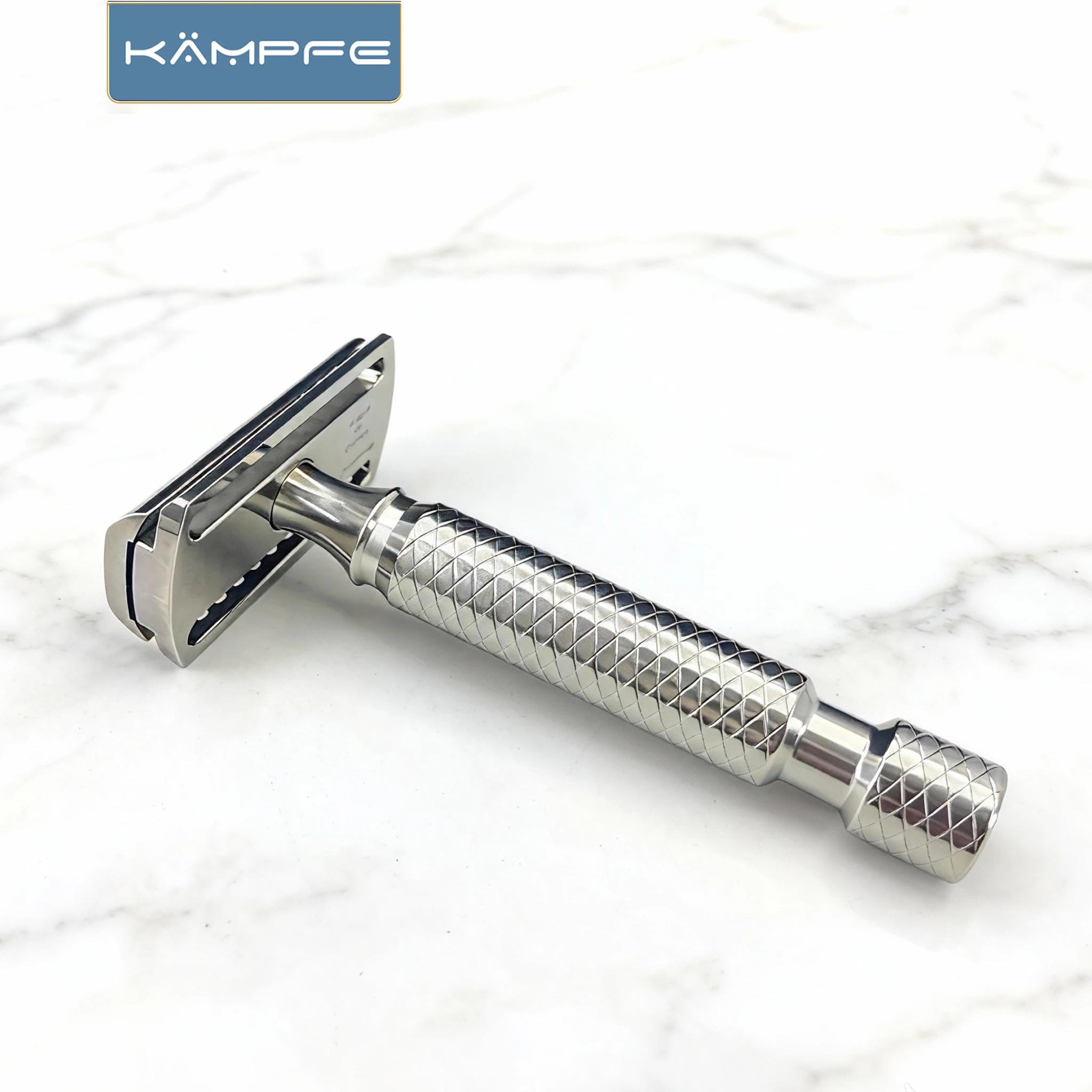 Rasoir de sécurité classique Kampfe en acier inoxydable à double tranchant pour hommes, avec poignée