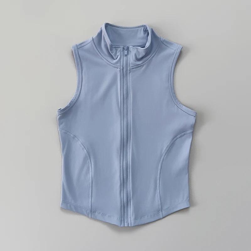 Yoga pour femmes, fitness, vêtements de sport, col montant sans manches, gilet d'exercice à fermetur