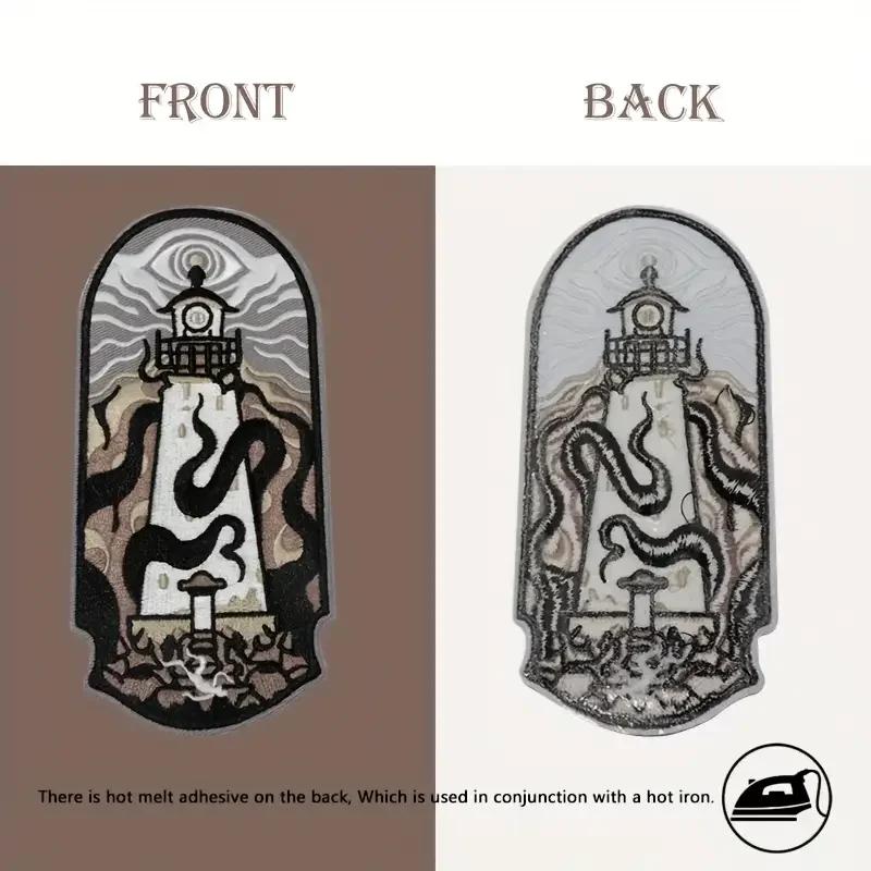 Patch brodé phare lumineux sur la mer, Badge esthétique, cadeau à faire soi-même, patchs à repasser