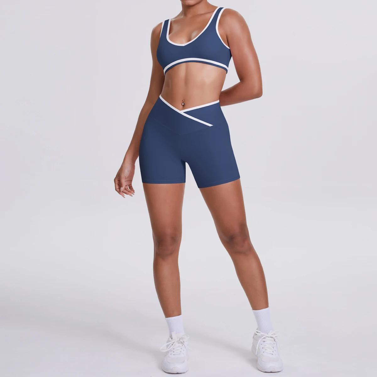 Nouveau soutien-gorge de Yoga ensemble short de Fitness taille haute conception croisée Fitness spor