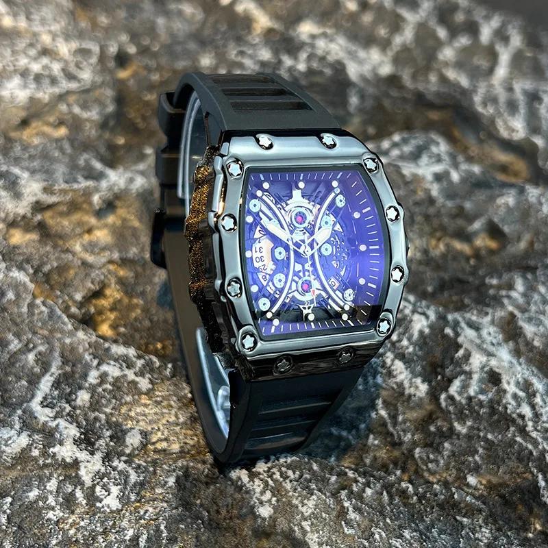 Montre pour hommes lumière marque de luxe cadran baril de vin à la mode nuit lueur montre de sport c