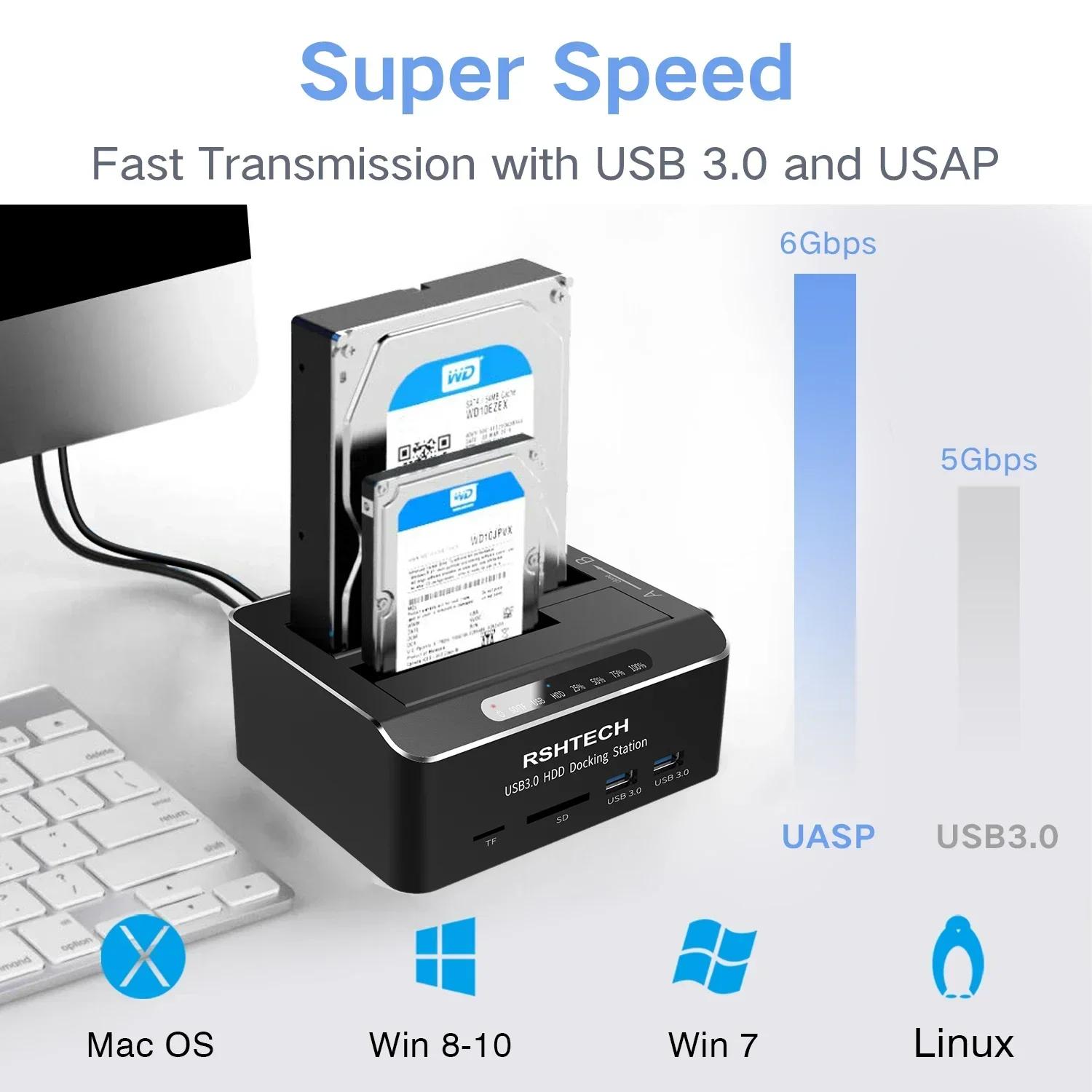 RSHTacétone-Station d'accueil pour disque dur externe, USB 3.0 vers SATA, 2.5/3.5 pouces, SSD, HDD S
