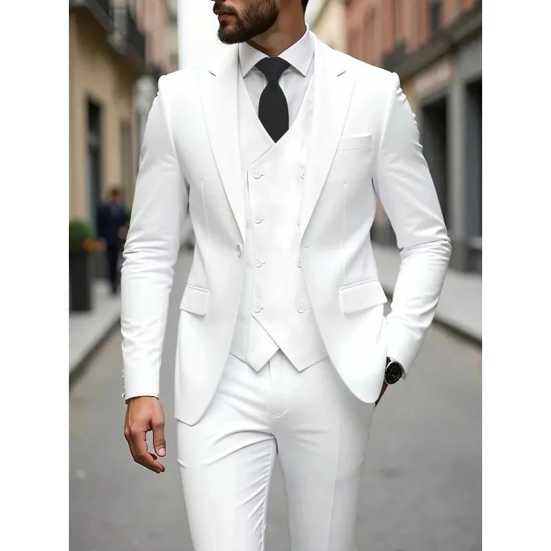 Costume homme fin et simple, couleur unie, simple boutonnage, style britannique, manches longues, av