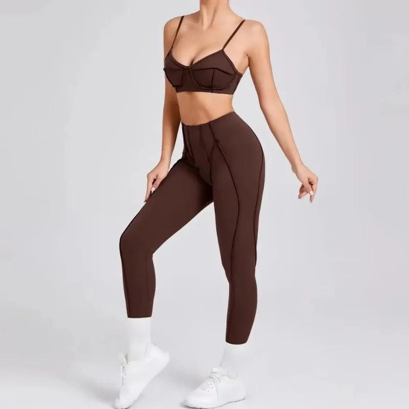 Ensemble yoga femme taille haute hanche-levage pantalon dos ouvert soutien-gorge fitness course