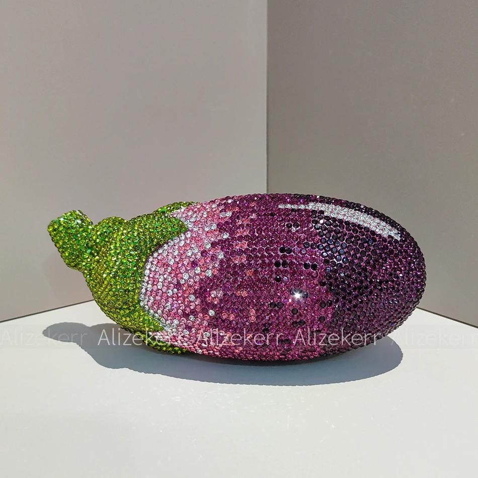 Sacs de soirée Alizekerr en forme d'aubergine pour femmes, magnifiques sacs à main en strass métalli