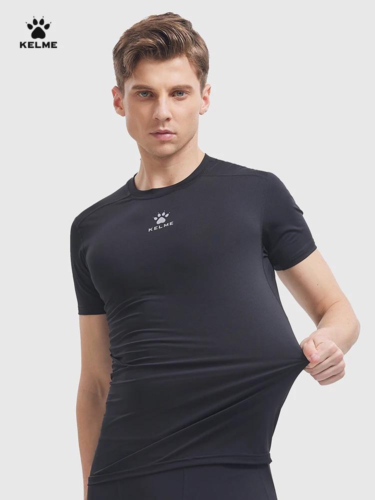 Kelme-T-shirt de sport à manches courtes pour homme, vêtement élastique et moulant, respirant, à séc