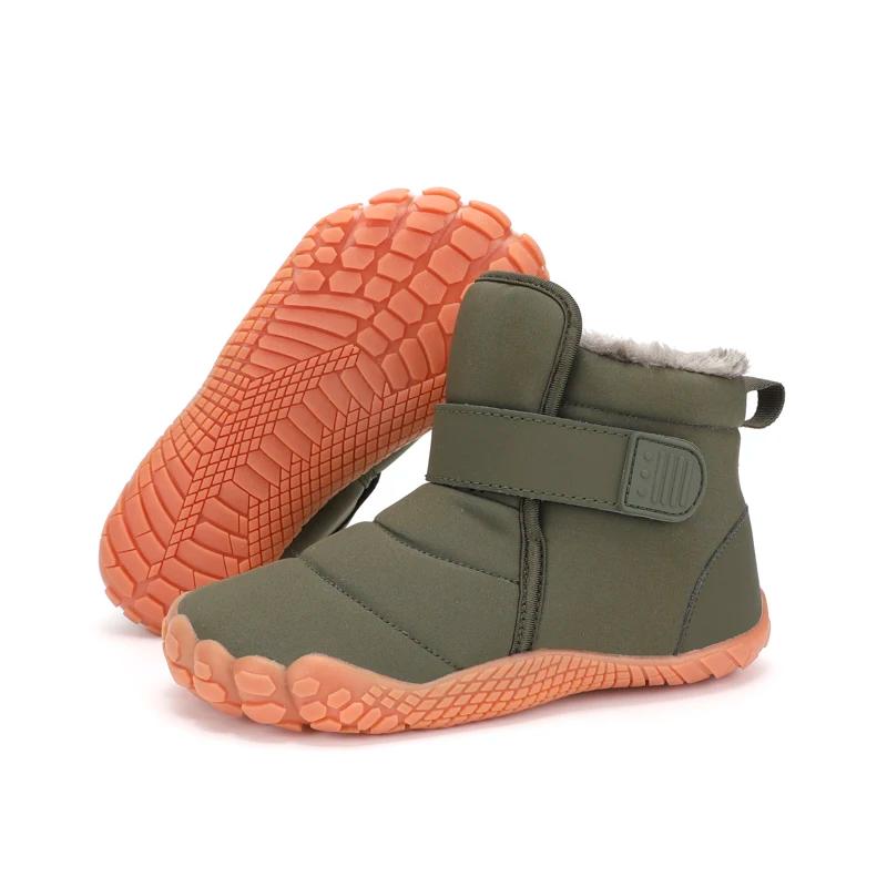 Chaussures de neige pieds nus à bout large pour enfants, bottes d'hiver chaudes en peluche pour garç
