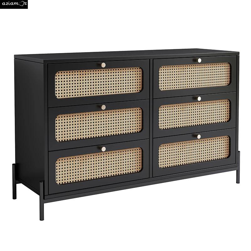 Placard en bois de rotin de cannage moderne, commode 6 MELfur ser, armoire de rangement en bois, buf