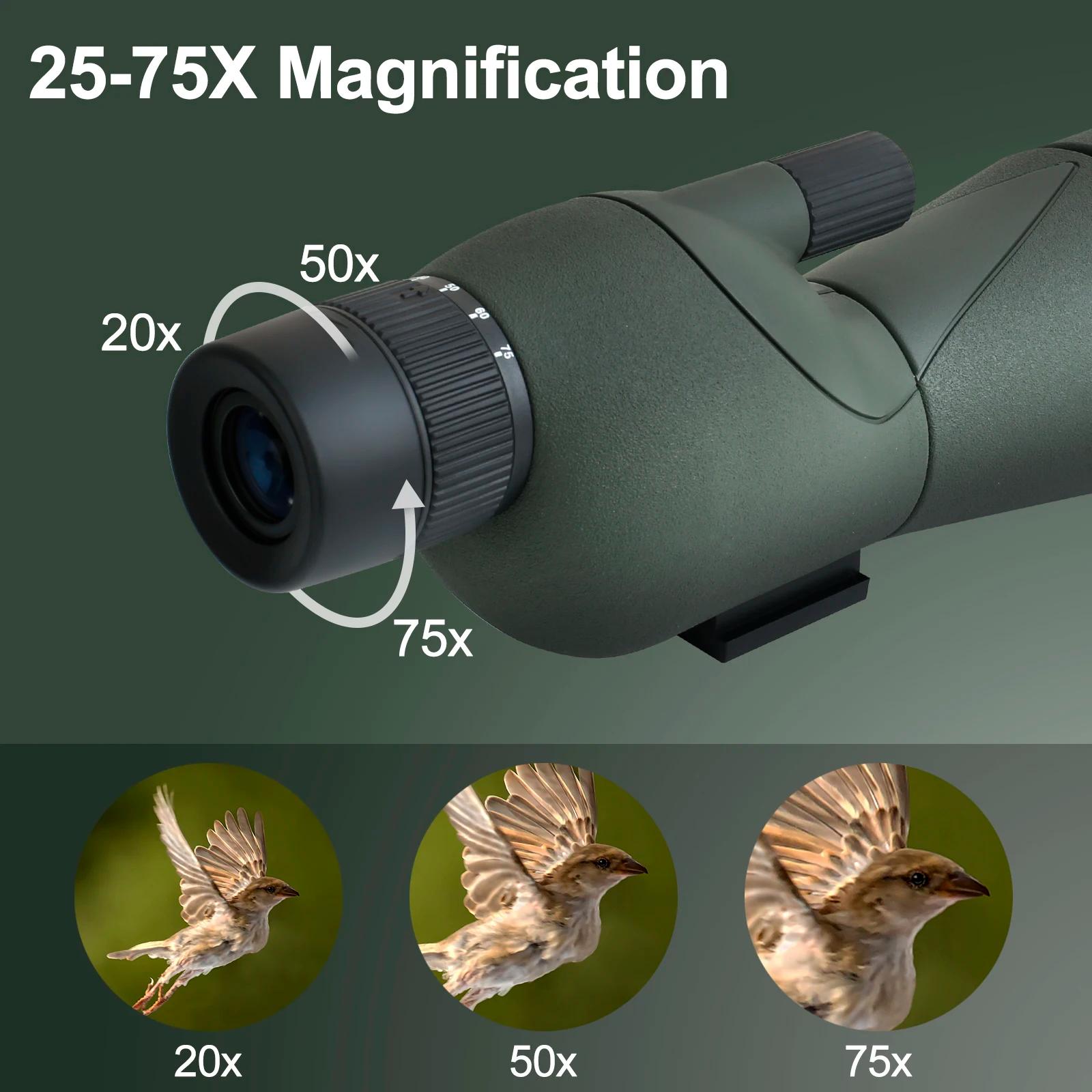Télescope 25-75x60, Zoom puissant monoculaire FMC BAK4, étanche pour l'observation des oiseaux, pris