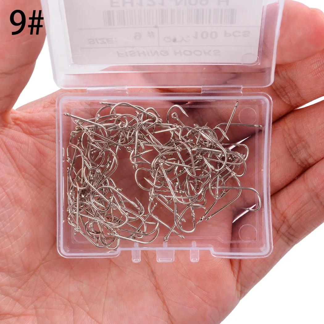 100 pièces hameçons de pêche pinte crochet avec yeux mer crochet en acier inoxydable blanc grande ti