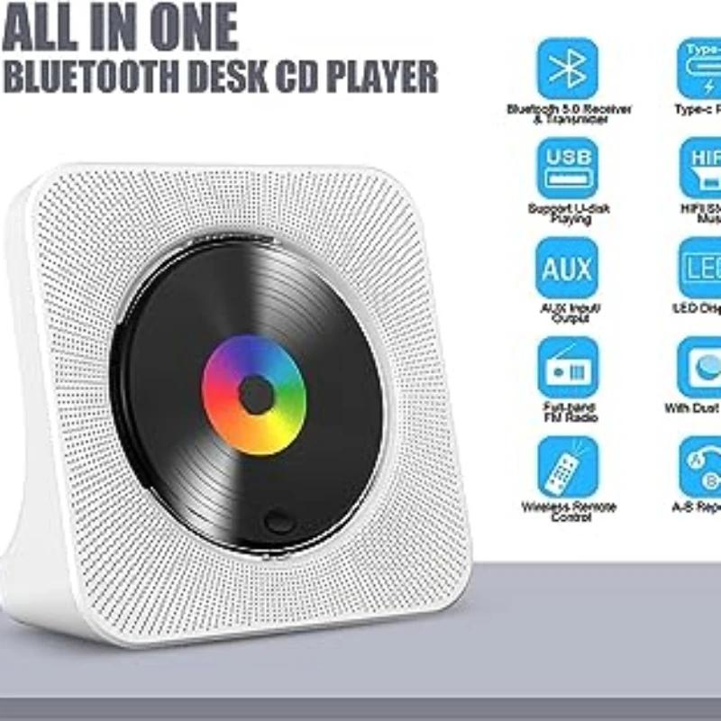 Qoosea Lecteur CD de bureau Bluetooth portable pour la maison avec minuterie Haut-parleurs HiFi inté