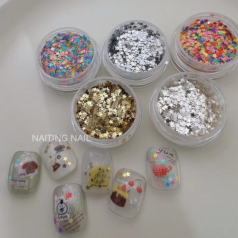 Mini étoile à paillettes pour ongles, 2mm, bonbons colorés, couleurs mélangées, feuille fine or arge
