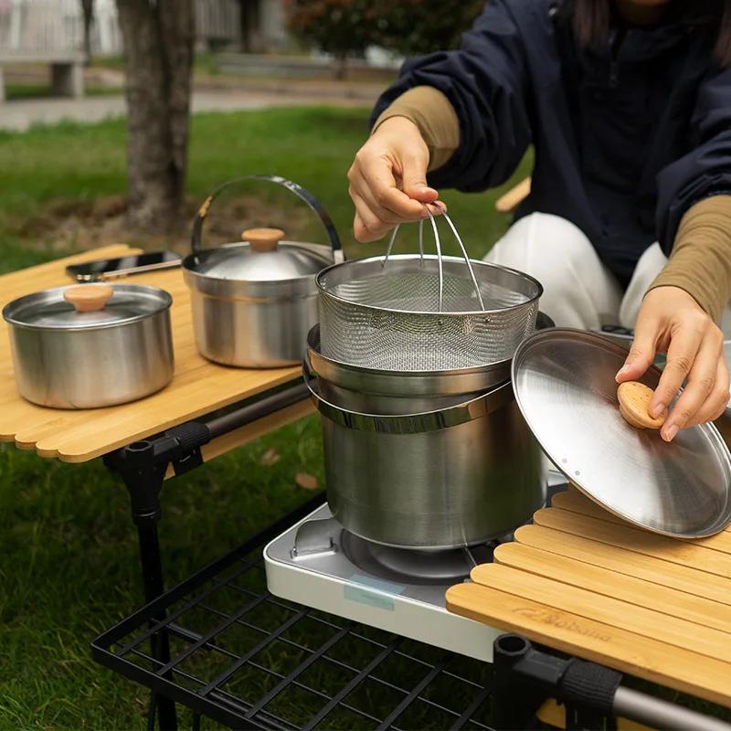 NOBANA plus récent ensemble de casseroles en acier inoxydable en plein air Camping famille Pot ensem