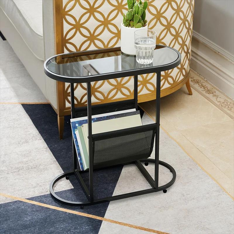 Petites tables d'appoint ovales en verre, petit espace de salon avec spe, espace de stockage d'évalu