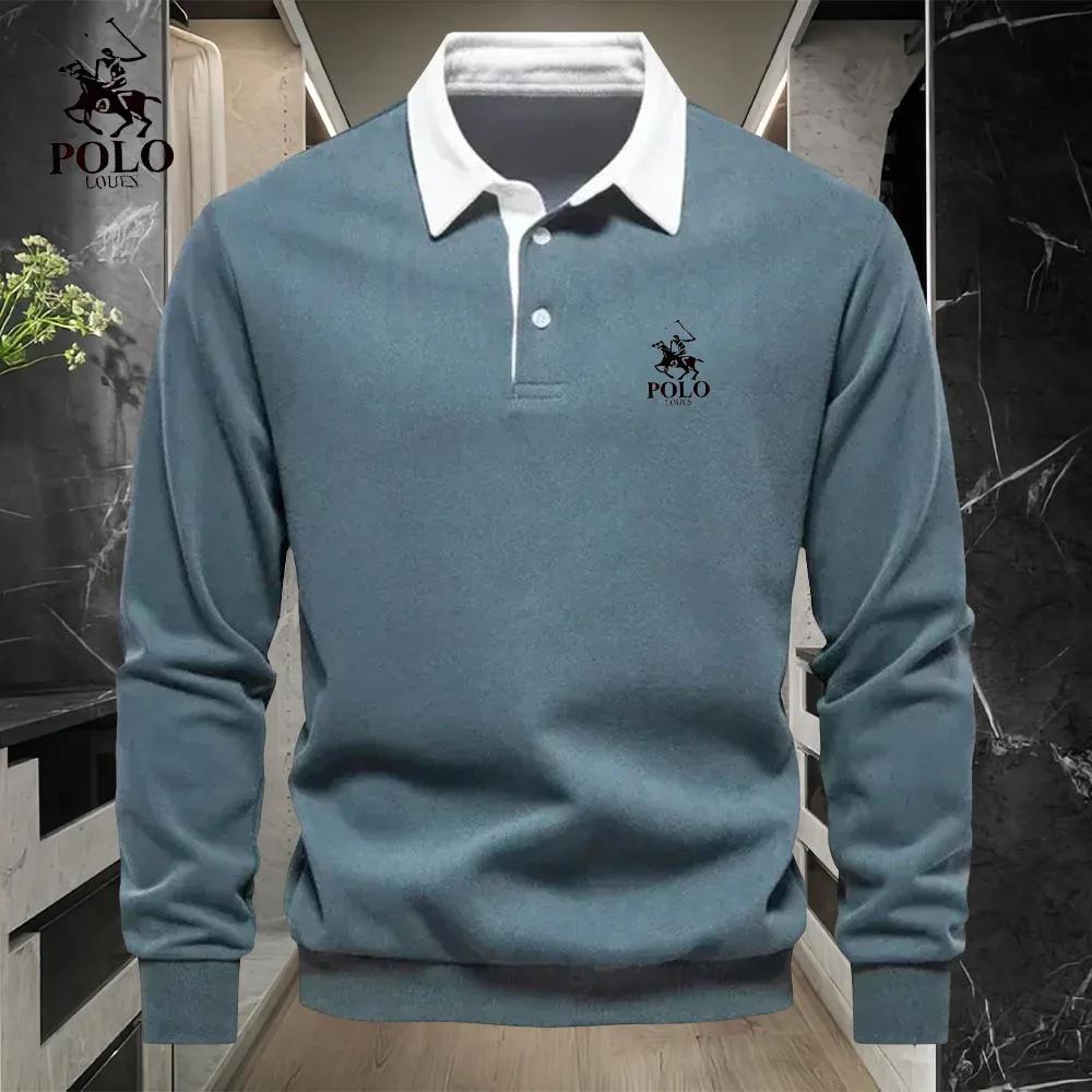Polo luxe homme brodé manches longues - Haut mode business casual printemps automne polyvalent