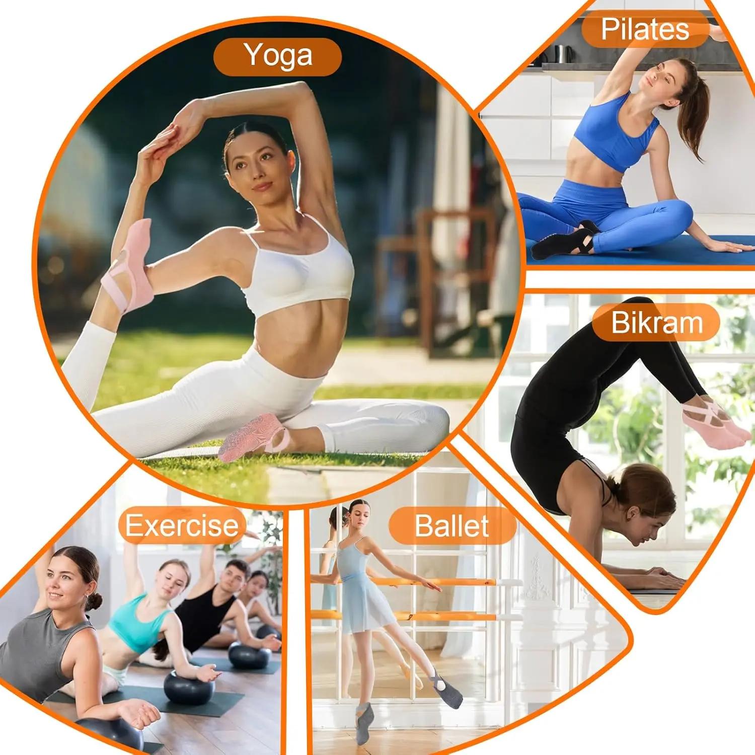 Chaussettes de Yoga Antidérapantes avec Bretelles pour Femme, Accessoire de brevde Ballet, Pilates,