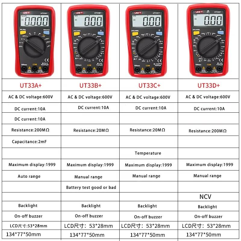 UNI-T UT33A UT33B UT33C UT33D Plus multimètre de poche ampèremètre numérique voltmètre mesure de rés