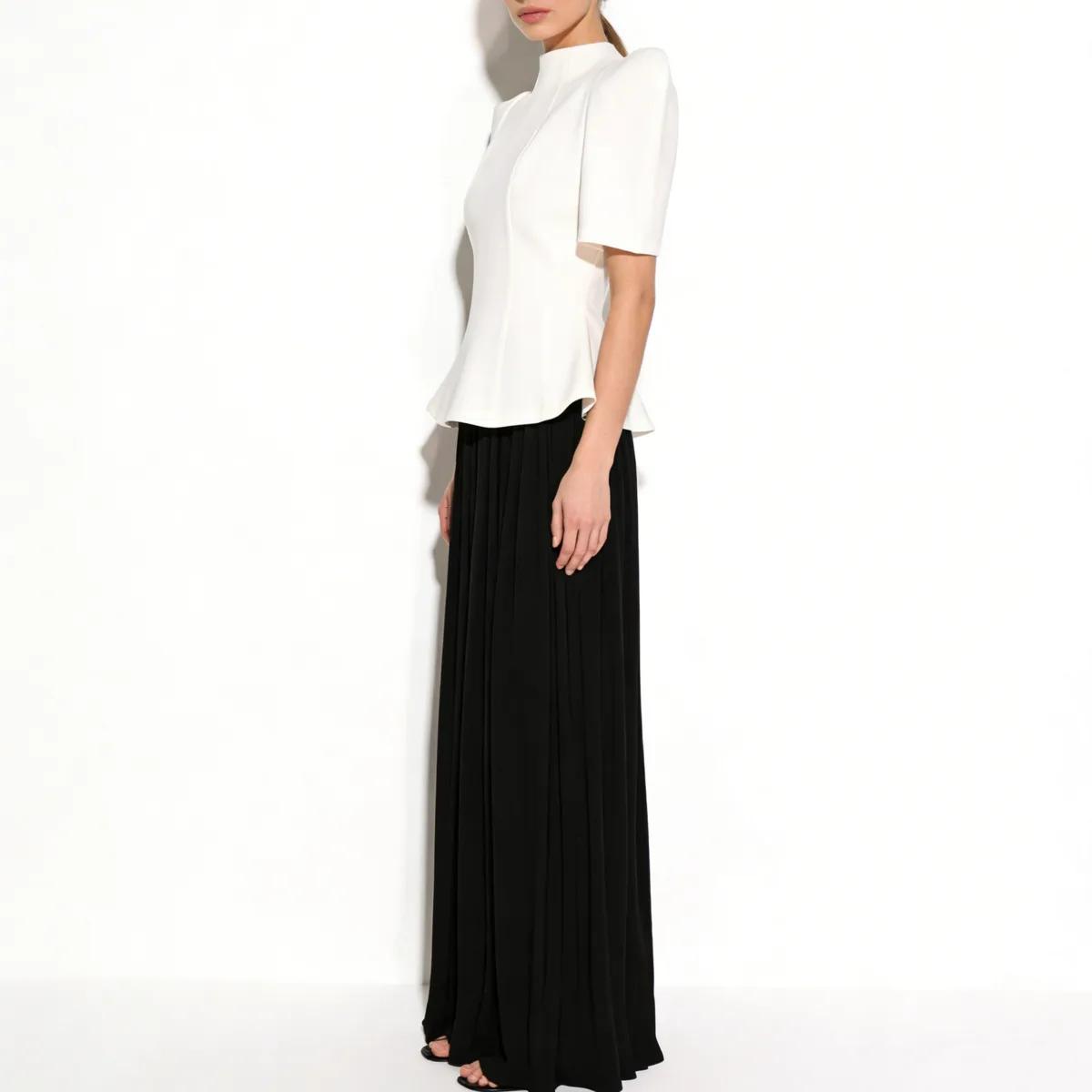 Haut Peplum Femme CiCi Col Montant Manches Courtes Bouffantes Silhouette Structurée Élégant Tenue de