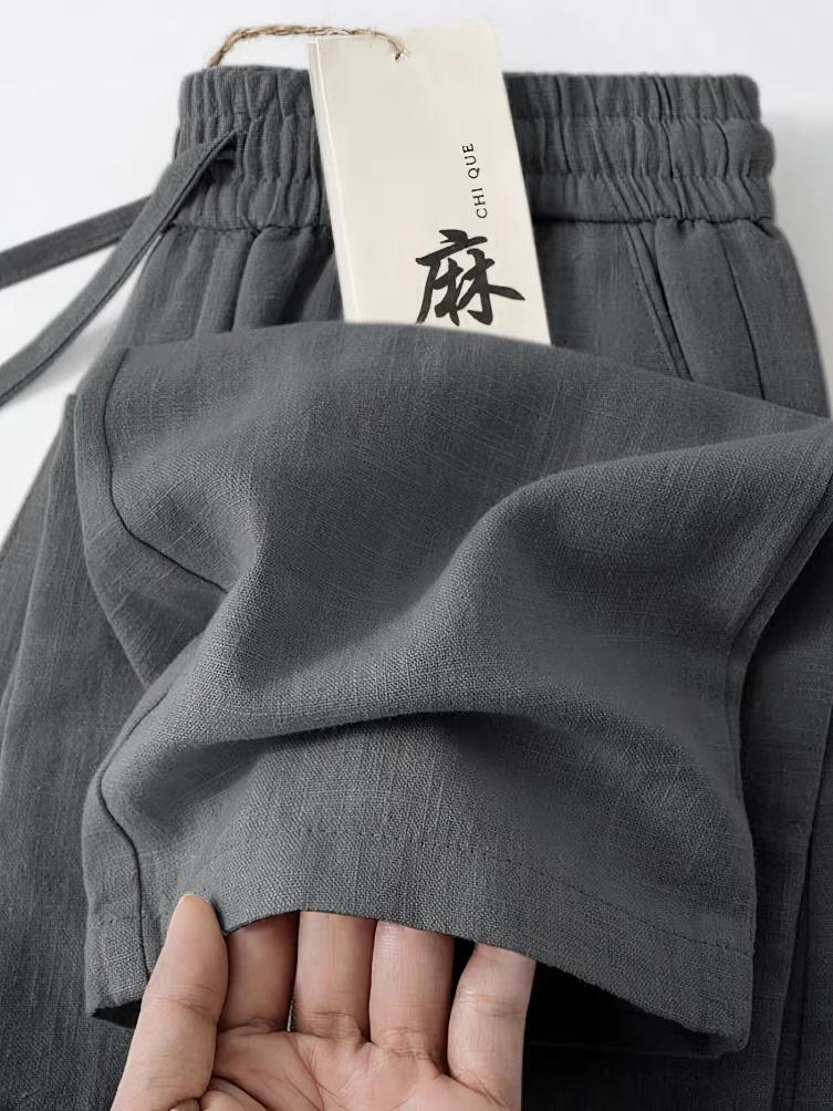 Pantalon droit décontracté en coton et lin pour hommes, jambes larges, léger, Baggy, survêtement en