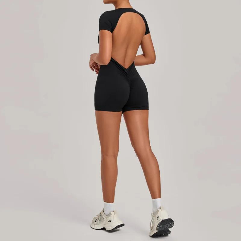 Combinaison de yoga sans couture pour femme, ensemble de sport, tenue de fitness une pièce à manches