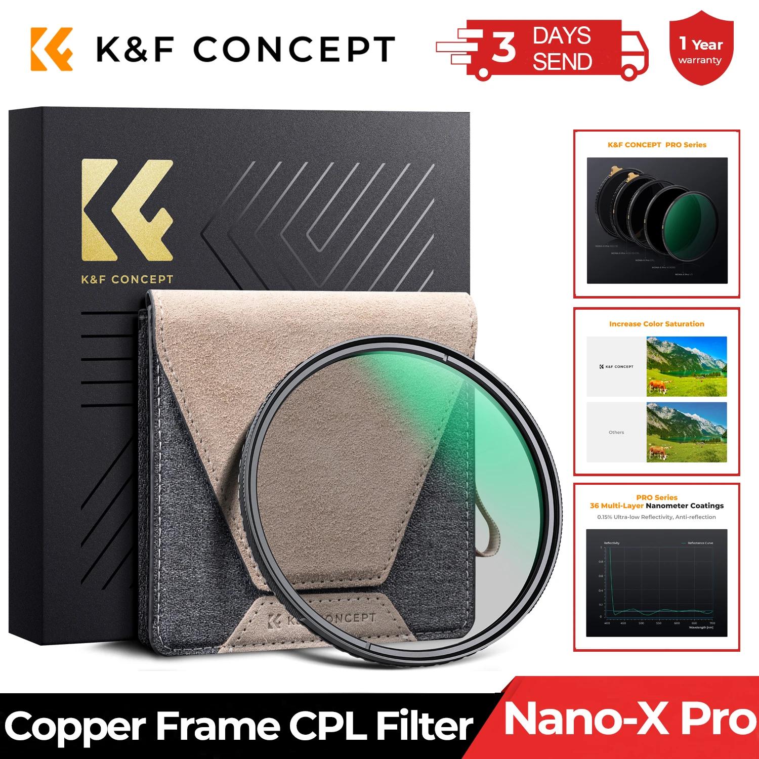 Filtre CPL K&F CONCEPT HD ultra-fin avec cadre en cuivre, film vert anti-reflet 36 couches, série Na