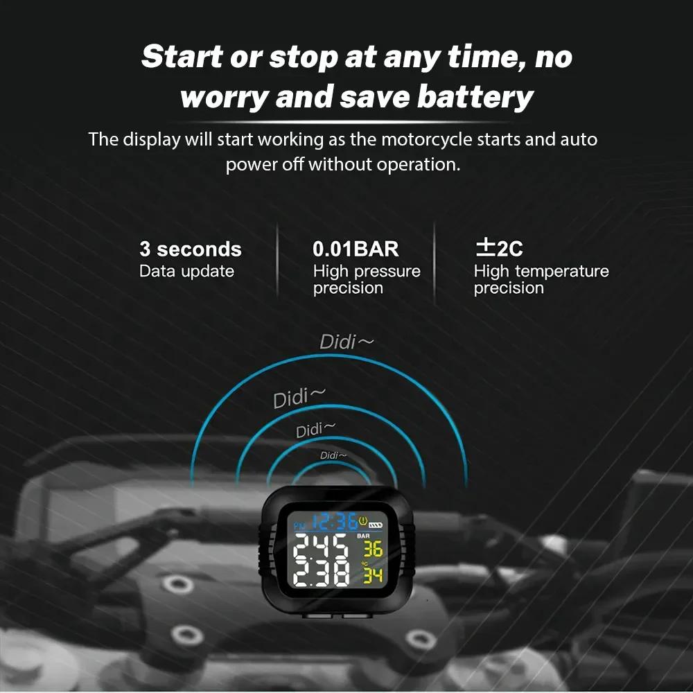 Système de surveillance TPMS de la pression des pneus de Moto, alarme de température avec 2 capteurs