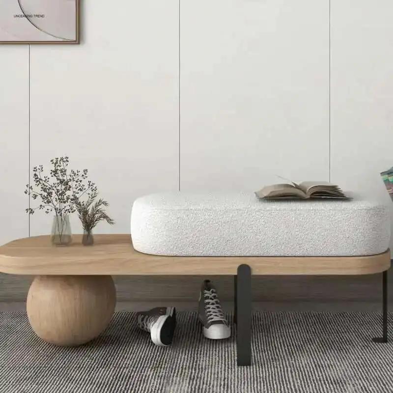 Tabouret à chaussures nordique en bois massif, créatif, en laine, pour porte de canapé, sens senior,