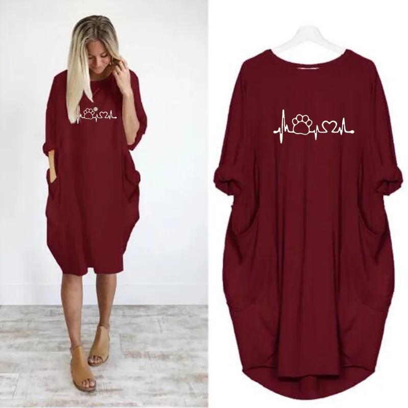 Robe ample à manches longues pour femmes, grande taille, automne hiver, décontractée, col rond, coul