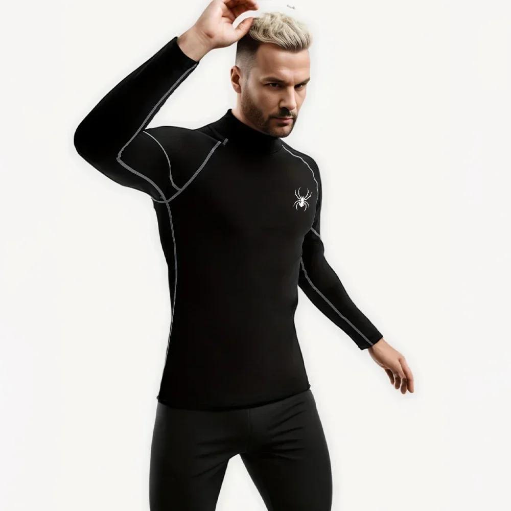 T-shirts de course à manches longues pour hommes, chemises de Sport à Compression, impression araign