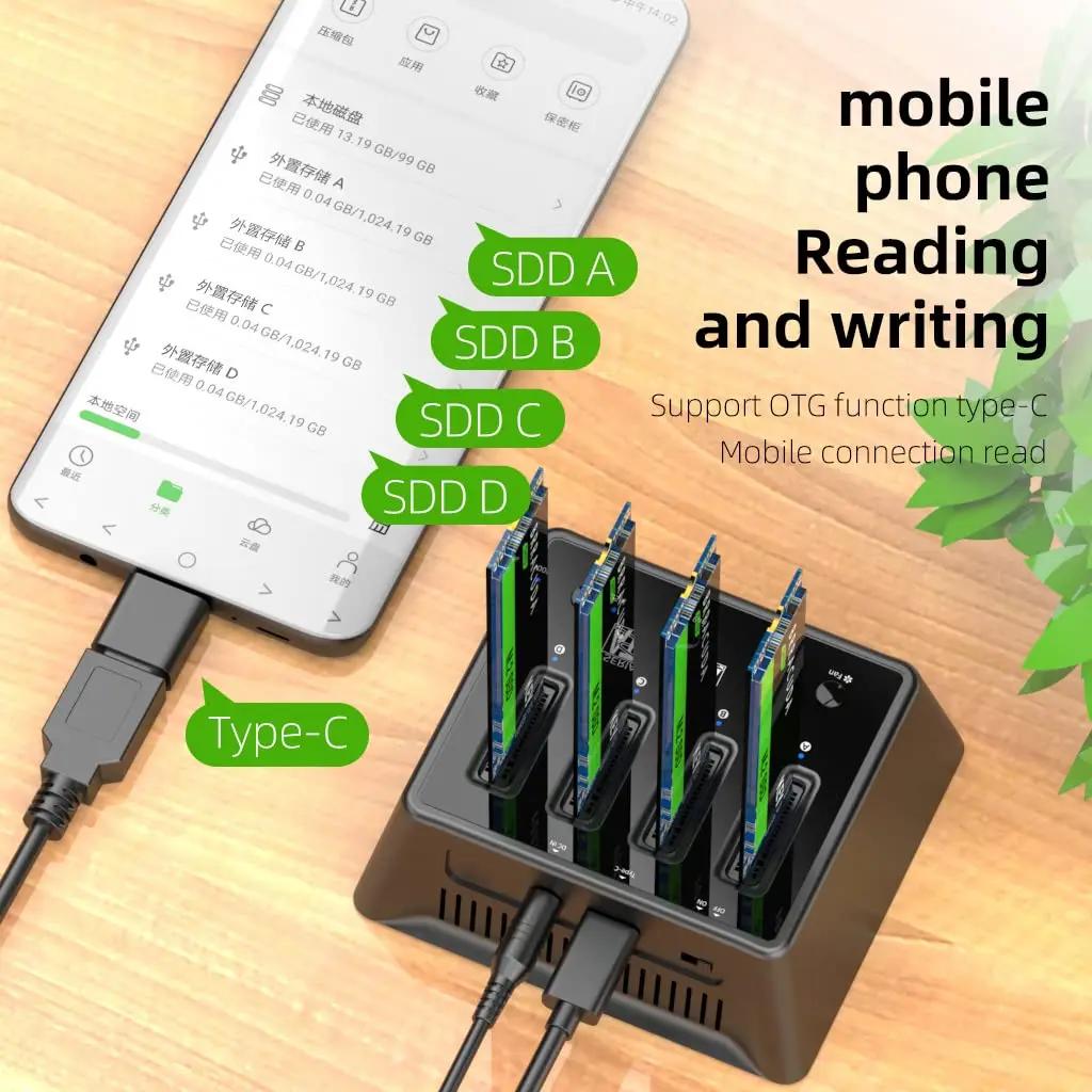 MAIWO 4 baies M2 Nvme Station d'accueil M/B clé type-c 10Gbps M.2 boîtier USB C SSD boîtier NVME et