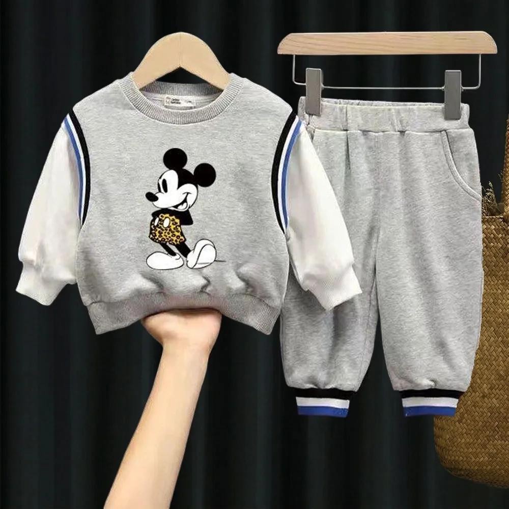 Ensembles de vêtements pour enfants printemps-automne, imprimés Mickey, survêtements à manches longu