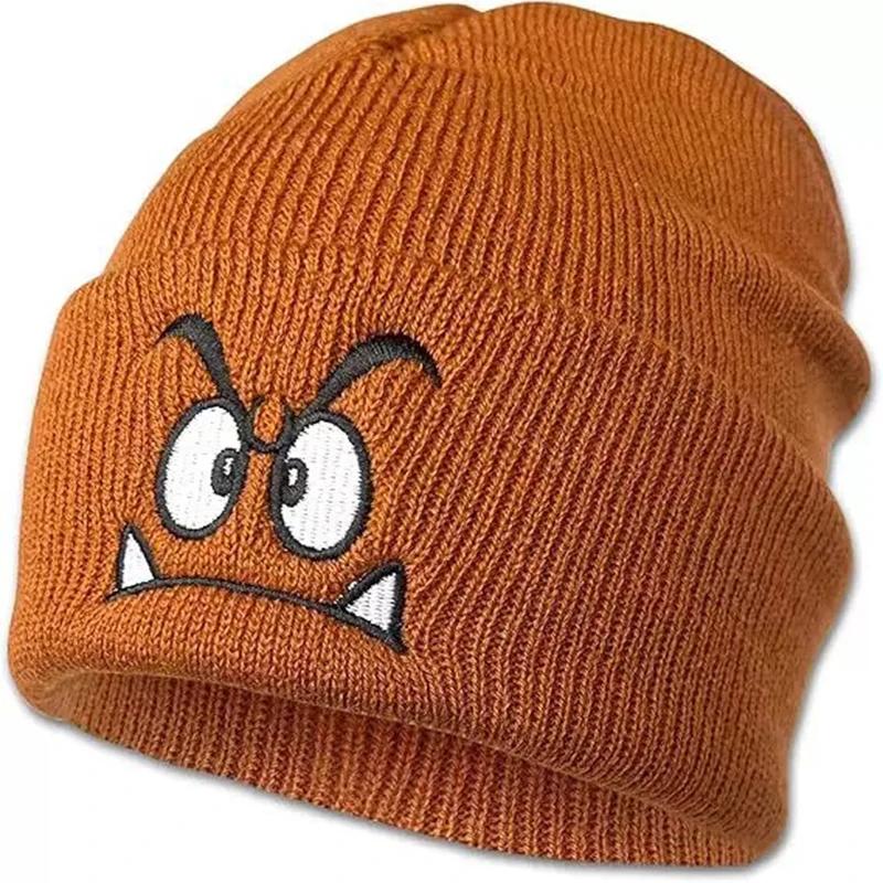 Chapeau tricoté brodé à expression en colère, chapeau en laine chaud pour les événements sportifs de