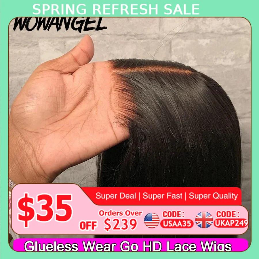 Wow Angel 5x5 Wear Go HD Lace Closure Glueless Wigs 28in Perruque droite malaisienne Perruques humai