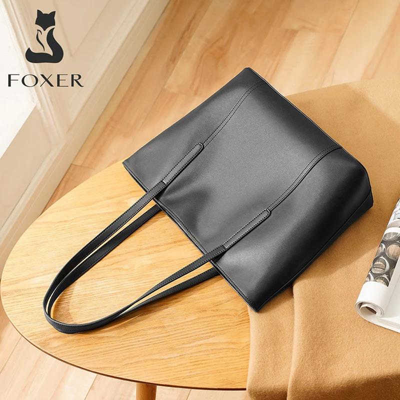 FOXER sac à bandoulière en croûte de cuir pour femmes Simple grande capacité fourre-tout dame classi